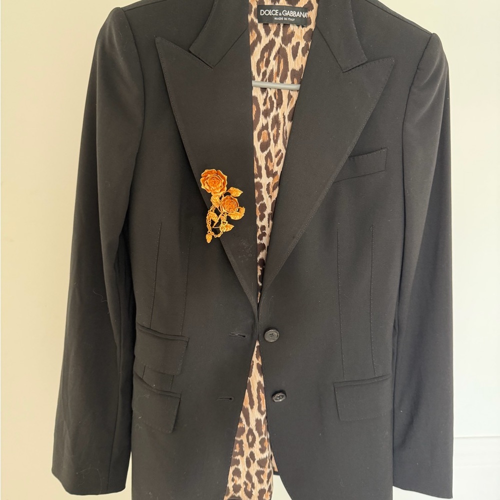 Dolce & Gabbana Black Blazer with Leopard Print Interior
